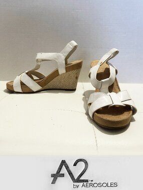A2 by Aerosoles White Strappy Espadrille Wedge Comfy Open Toe Sandals Size 8M